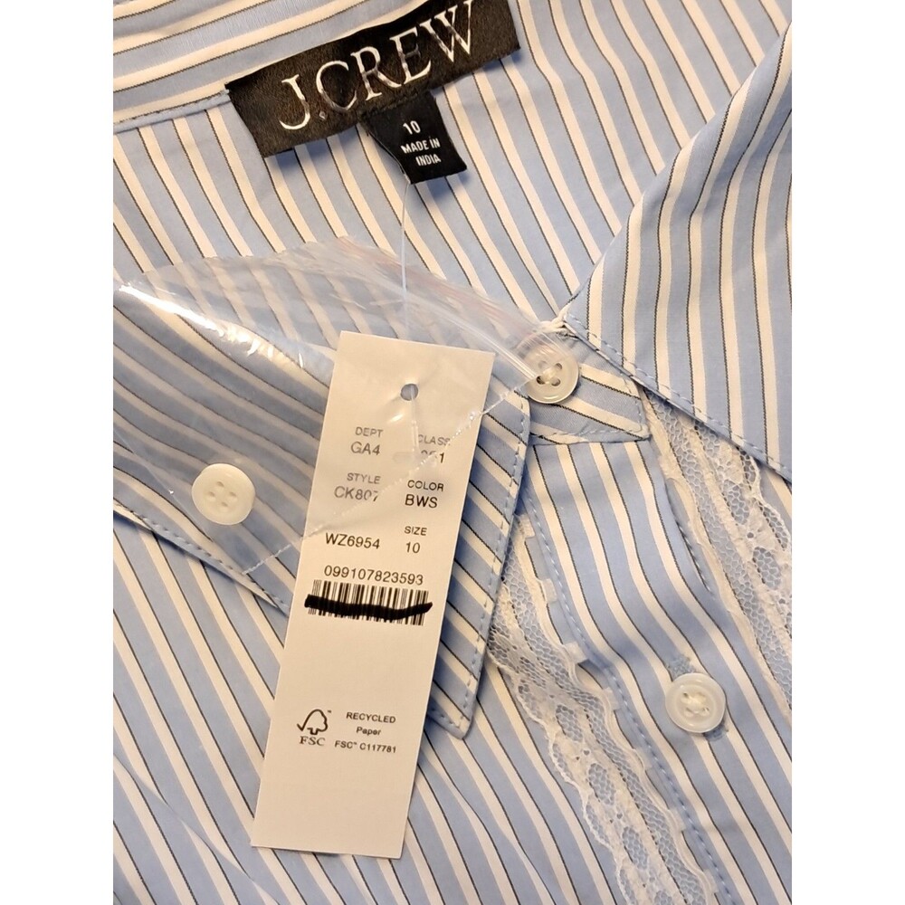 J.Crew Wren Lace-Trim Shirtdress in Stripe Blue White CK807 $188  Size 10NWT - Picture 6 of 13